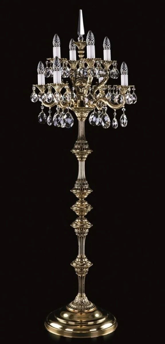 Casa Padrino Luxus Barock Kristall Stehleuchte Antik Messing Ø 56 x H. 152 cm - Prunkvolle Messing Stehlampe mit Böhmischem Kristallglas - Barock Kristall Leuchten - Barock Möbel