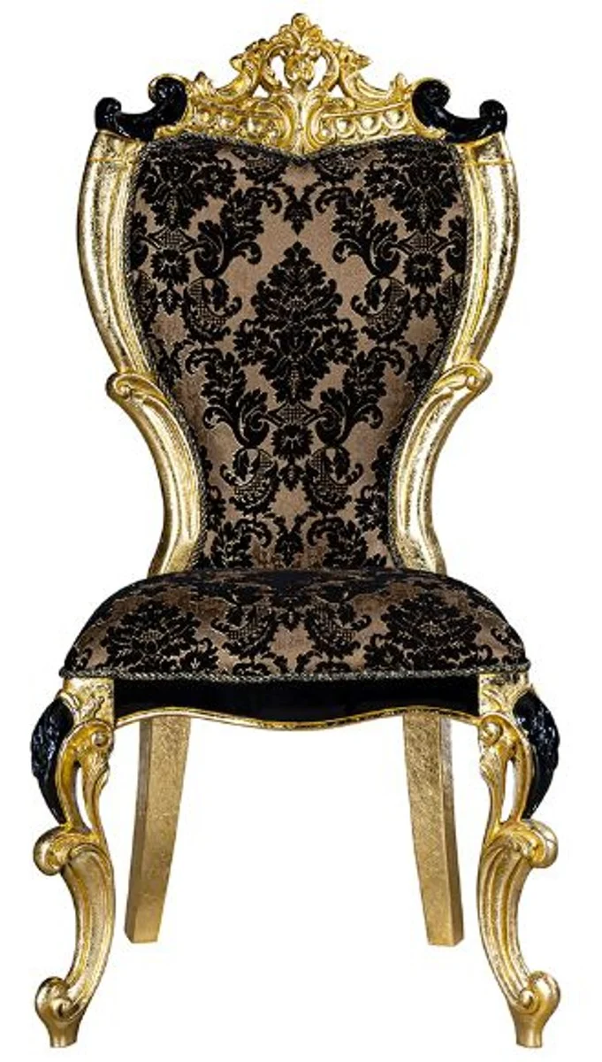 Casa Padrino Luxus Barock Esszimmer Stuhl Set mit elegantem Muster Braun / Schwarz / Gold 60 x 65 x H. 120 cm - Küchen Stühle 6er Set im Barockstil - Barock Esszimmer Möbel