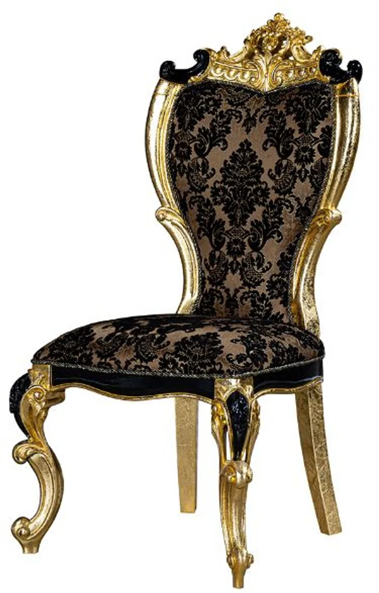 Casa Padrino Luxus Barock Esszimmer Stuhl Set mit elegantem Muster Braun / Schwarz / Gold 60 x 65 x H. 120 cm - Küchen Stühle 6er Set im Barockstil - Barock Esszimmer Möbel
