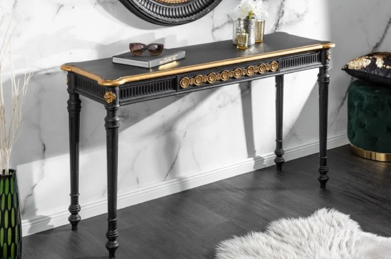 Casa Padrino Barock Konsole Schwarz / Gold 125 x 40 x H. 75,5 cm - Antik Stil Konsolentisch - Wohnzimmer Möbel im Barockstil - Barock Möbel