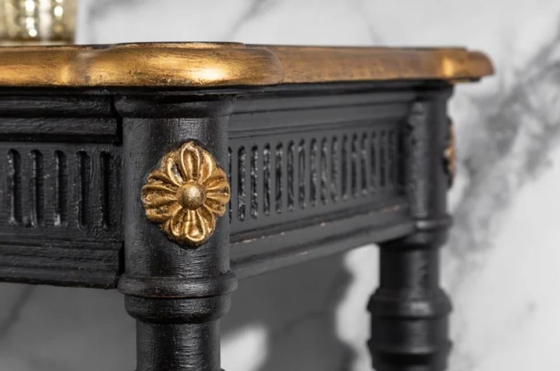 Casa Padrino Barock Konsole Schwarz / Gold 125 x 40 x H. 75,5 cm - Antik Stil Konsolentisch - Wohnzimmer Möbel im Barockstil - Barock Möbel