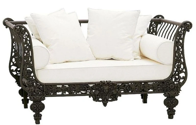 Casa Padrino Luxus Barock Schmiedeeisen Möbel Set Dunkelbraun / Weiß - 2 Luxus Sofas & 2 Luxus Sessel & 1 Luxus Couchtisch - Wohnzimmer Möbel - Garten Möbel - Hotel Möbel - Luxus Barock Möbel