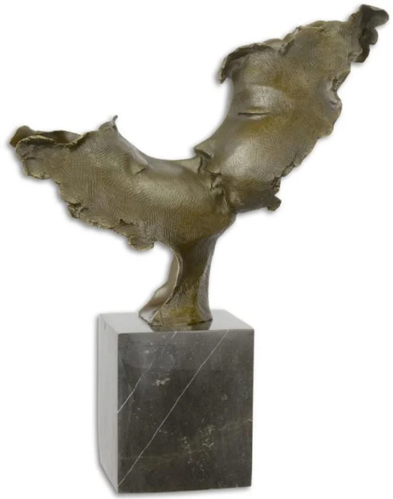 Casa Padrino Luxus Bronze Skulptur küssende Gesichter Bronze / Schwarz 37,8 x 12,8 x H. 45,9 cm - Bronzefigur mit Marmorsockel - Deko Accessoires