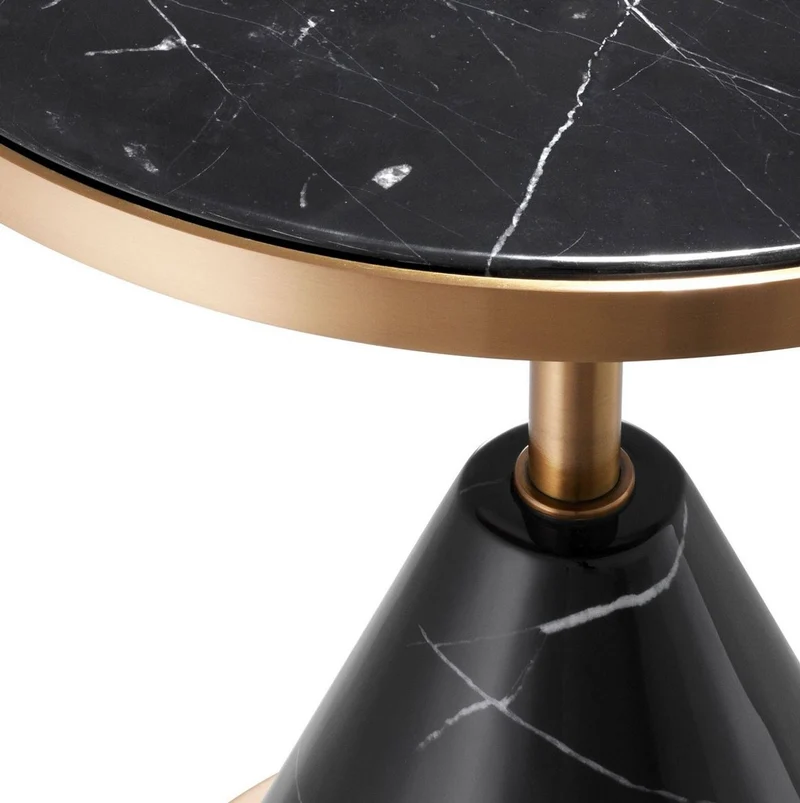Casa Padrino Luxus Edelstahl Beistelltisch mit Kunstmarmor Schwarz / Kupferfarben Ø 49,5 x H. 60,5 cm - Wohnzimmer Möbel