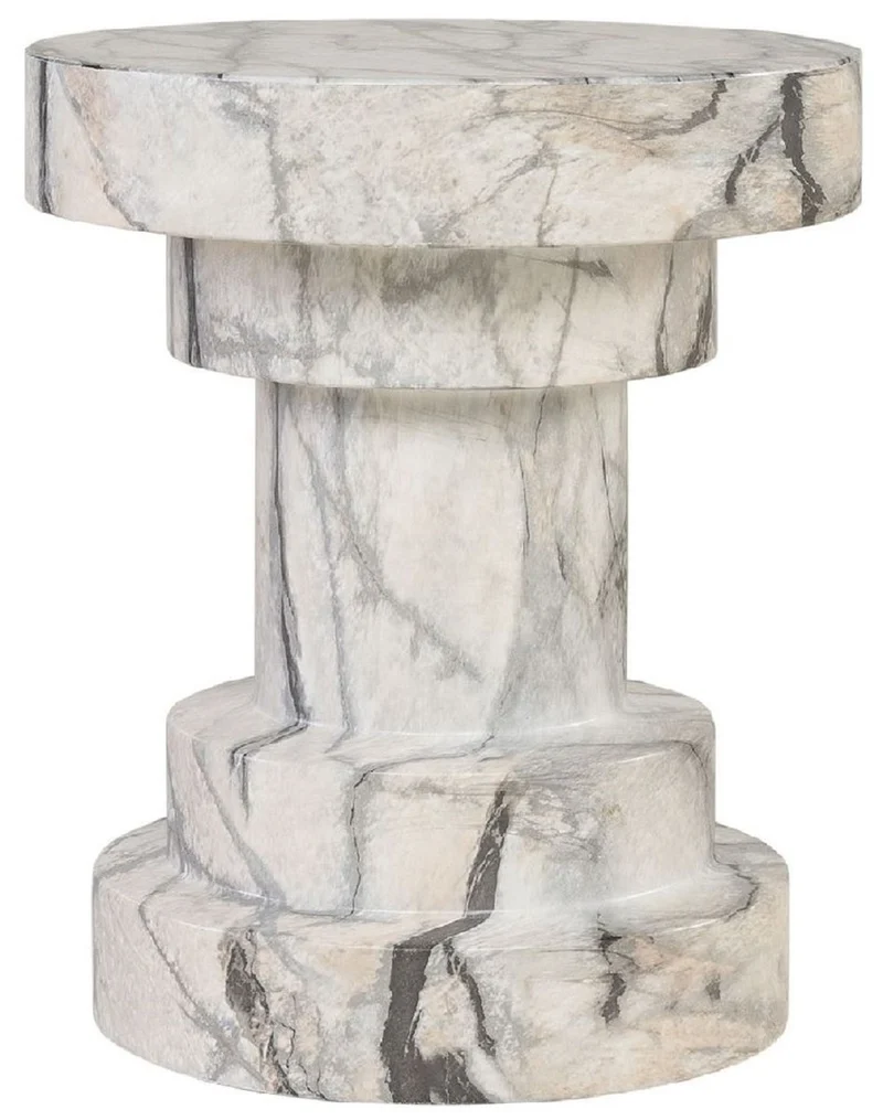Casa Padrino Luxus Beistelltisch / Hocker in Marmoroptik Weiß Ø 38 x H. 45 cm - Wohnzimmer Möbel in Marmoroptik - Luxus Möbel - Luxus Kollektion