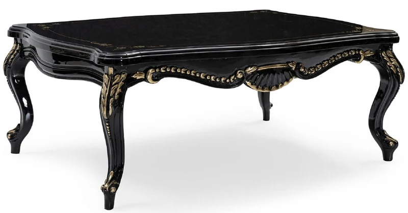 Casa Padrino Luxus Barock Wohnzimmer Set Creme / Schwarz / Gold - 2 Sofas & 2 Sessel & 1 Couchtisch & 2 Beistelltische - Handgefertigte Wohnzimmer Möbel im Barockstil - Edel & Prunkvoll