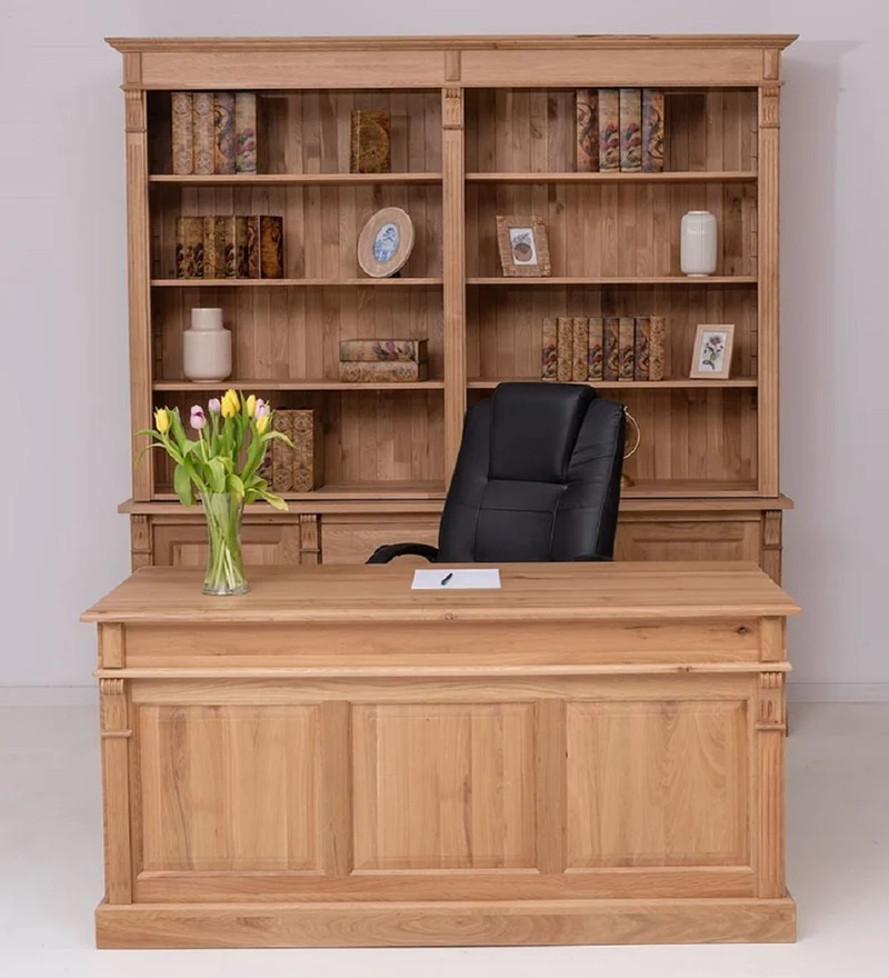 Casa Padrino Landhausstil Büro Möbel Set Naturfarben - 1 Landhausstil Massivholz Schreibtisch & 1 Landhausstil Massivholz Regalschrank - Landhausstil Massivholz Büro Möbel