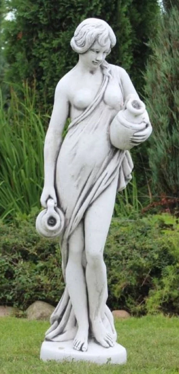 Casa Padrino Jugendstil Wasserspeier Skulptur Frau mit Krügen Grau H. 140 cm - Elegante Wasserspeier Stein Figur - Barock & Jugendstil Garten Deko Accessoires