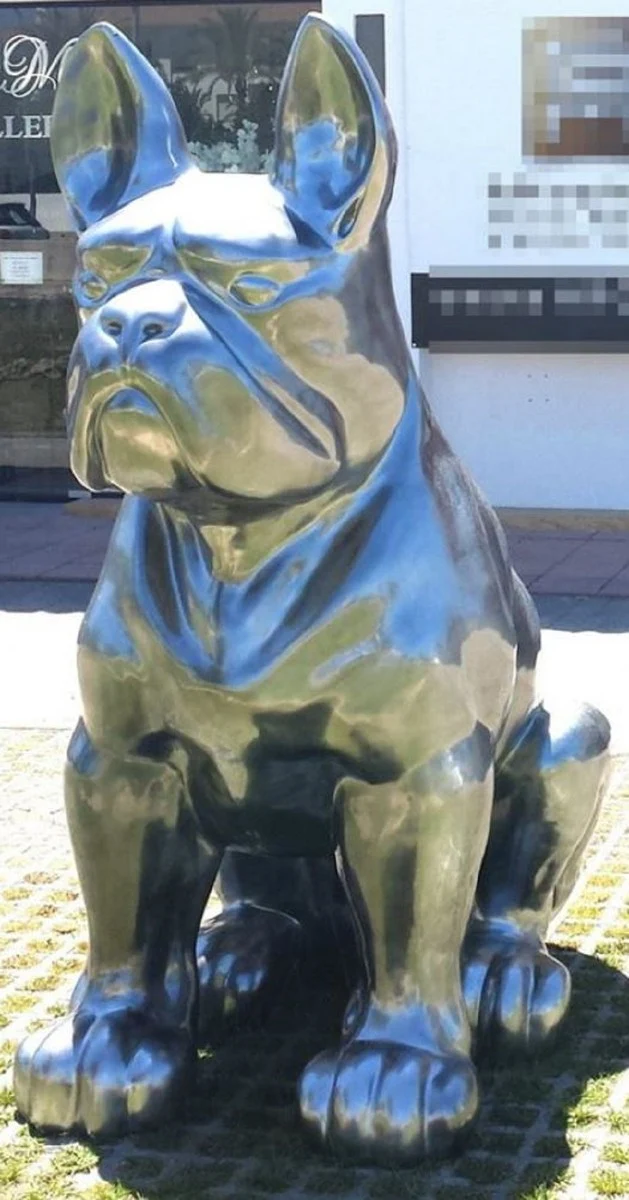 Casa Padrino Luxus Deko Skulptur Hund Bulldogge Silber 220 x 130 x H. 250 cm - Riesige Garten Skulptur - Riesige Garten Figur - XXL Deko Skulptur - XXL Deko Figur - XXL Tierfigur