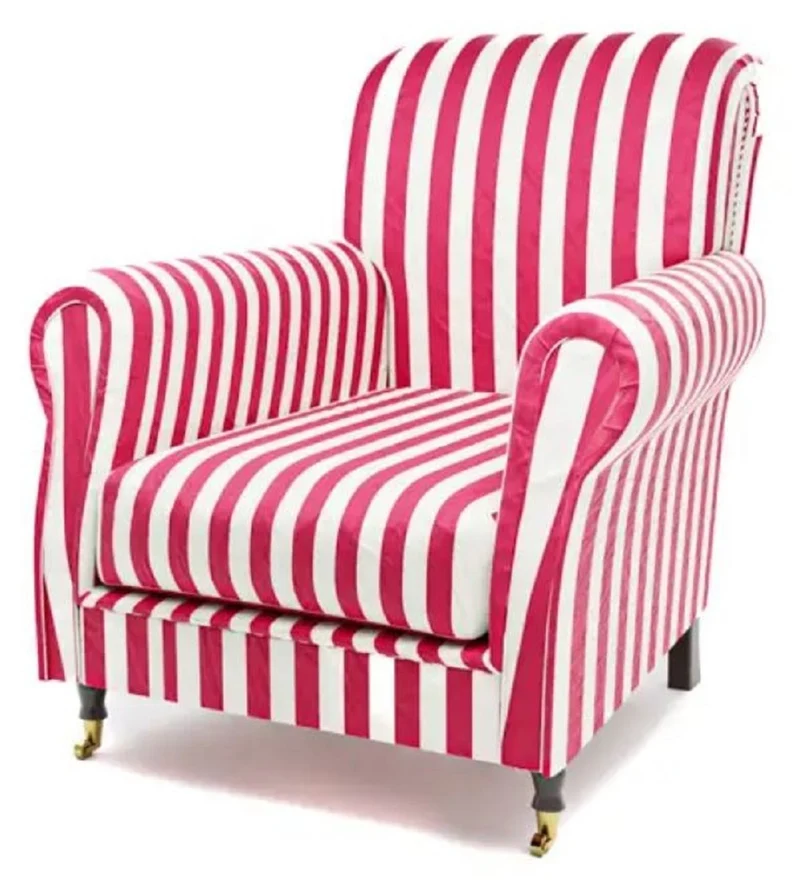 Casa Padrino Luxus Samt Sessel mit Streifen Rot / Weiß / Schwarz / Messing 82 x 91 x H. 94 cm - Wohnzimmer Sessel - Hotel Sessel - Wohnzimmer Möbel - Hotel Möbel - Luxus Möbel - Luxus Einrichtung