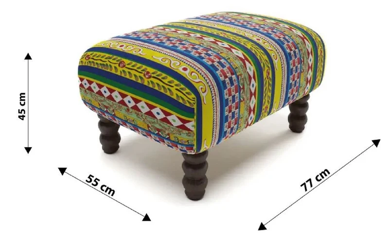 Casa Padrino Luxus Fußhocker mit Streifen Mehrfarbig / Schwarz 77 x 55 x H. 45 cm - Rechteckiger Samt Hocker - Wohnzimmer Möbel - Hotel Möbel - Luxus Möbel - Luxus Einrichtung