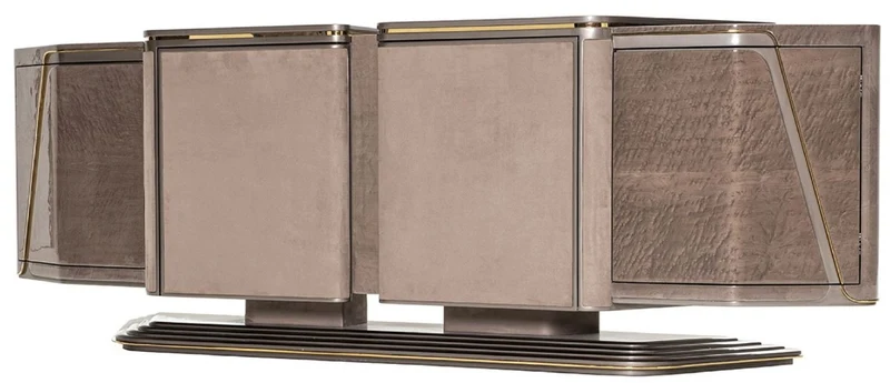 Casa Padrino Luxus Sideboard Grau / Gold 251 x 50 x H. 86 cm - Massivholz Schrank mit 4 Türen - Luxus Möbel - Hotel Möbel - Luxus Einrichtung