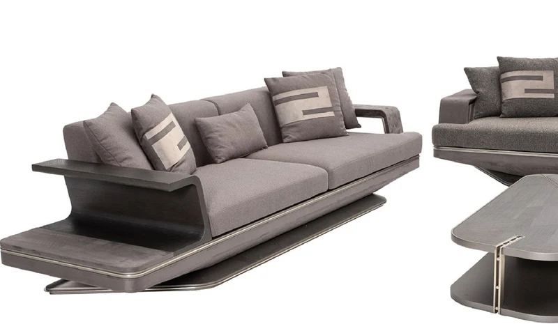 Casa Padrino Luxus Sofa Grau / Silber 290 x 94 x H. 76 cm - Wohnzimmer Sofa - Hotel Sofa - Wohnzimmer Möbel - Wohnzimmer Einrichtung - Hotel Möbel - Luxus Möbel - Luxus Einrichtung