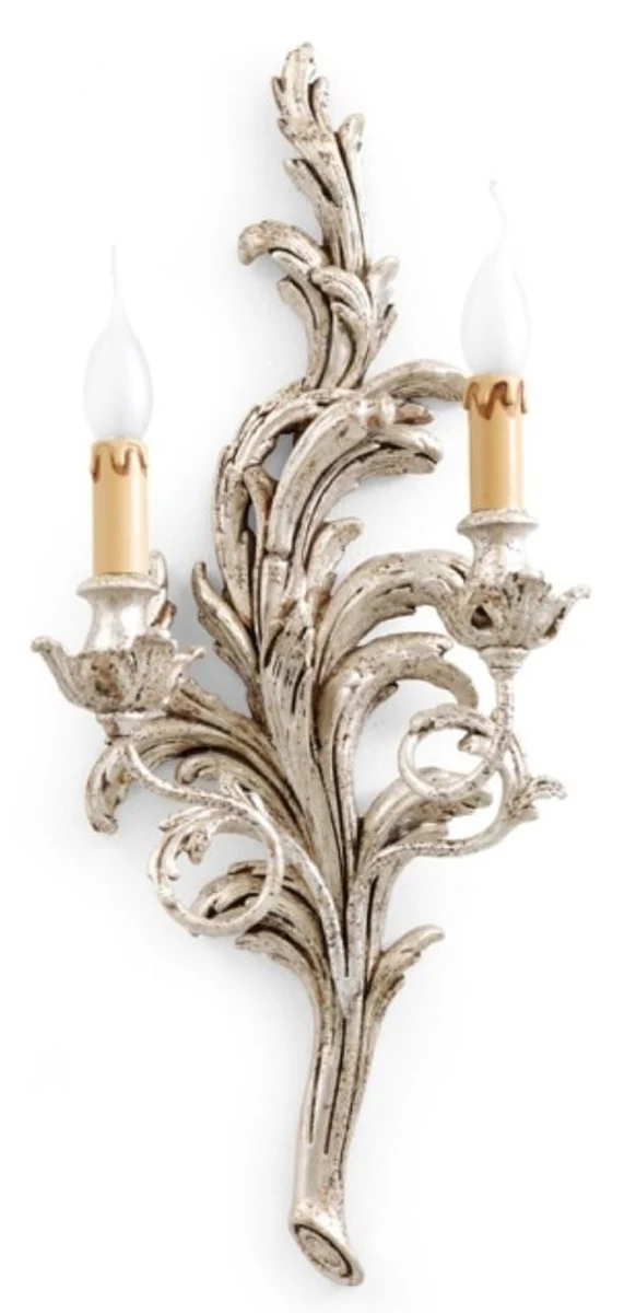 Casa Padrino Luxus Barock Doppel Wandleuchte Antik Silber 32 x 16 x H. 66 cm - Prunkvolle Barockstil Wandlampe - Barock Leuchten - Luxus Qualität - Made in Italy