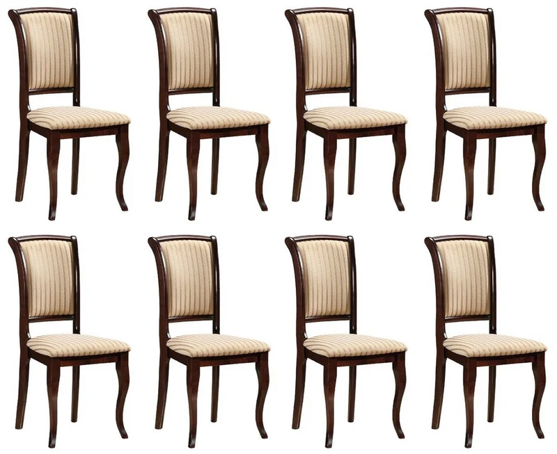 Casa Padrino Jugendstil Esszimmer Stuhl 8er Set Creme / Gold / Dunkelbraun 44 x 44 x H. 96 cm - Elegante Massivholz Küchen Stühle mit Streifen - Barock & Jugendstil Esszimmer Möbel