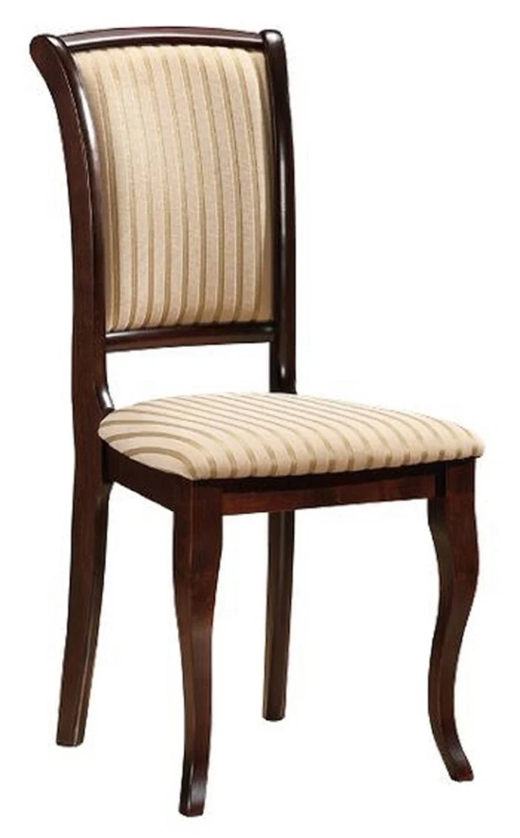 Casa Padrino Jugendstil Esszimmer Stuhl 8er Set Creme / Gold / Dunkelbraun 44 x 44 x H. 96 cm - Elegante Massivholz Küchen Stühle mit Streifen - Barock & Jugendstil Esszimmer Möbel
