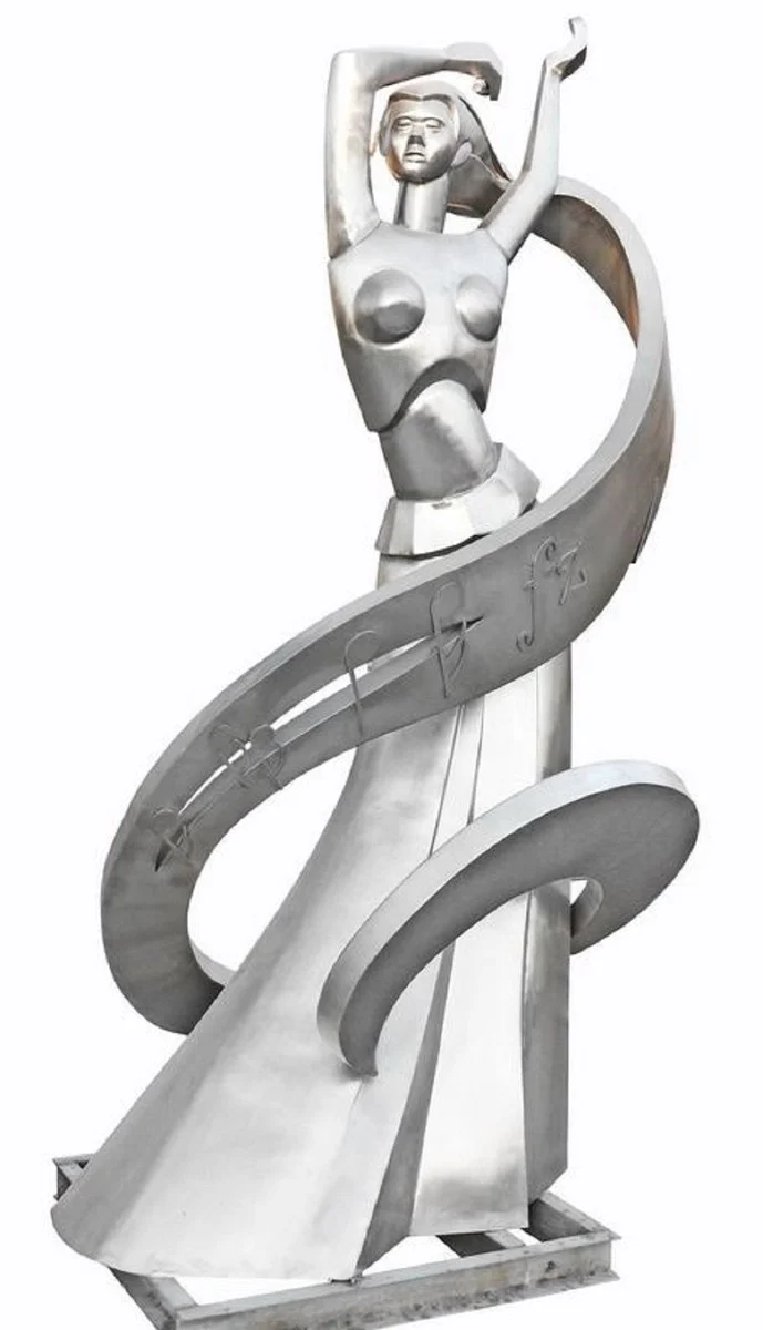 Casa Padrino Luxus XXL Garten Deko Skulptur Tänzerin Silber / Grau H. 350 cm - Riesige XXL Garten Deko Edelstahl Figur - XXL Edelstahl Garten Skulpturen