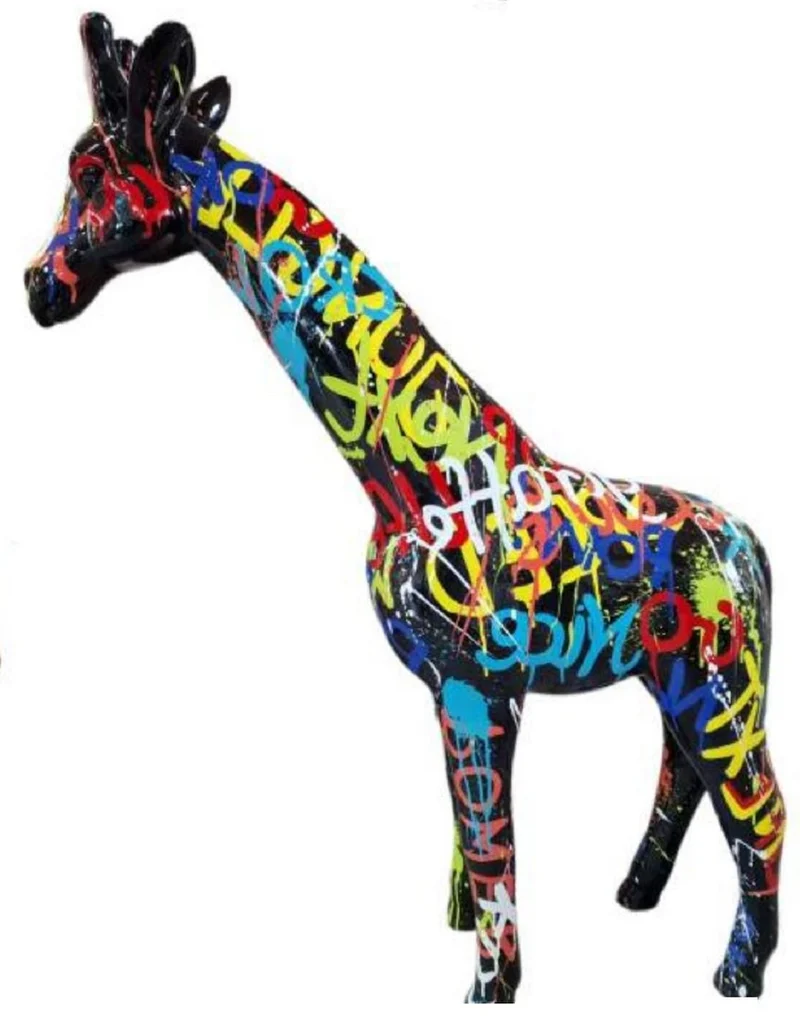 Casa Padrino Luxus Deko Skulptur Giraffe Schwarz / Mehrfarbig H. 115 cm - Große Deko Figur - XXL Deko Skulptur - XXL Deko Figur - XXL Tierfigur - Wohnzimmer Deko - Garten Deko - Deko XXL Figuren