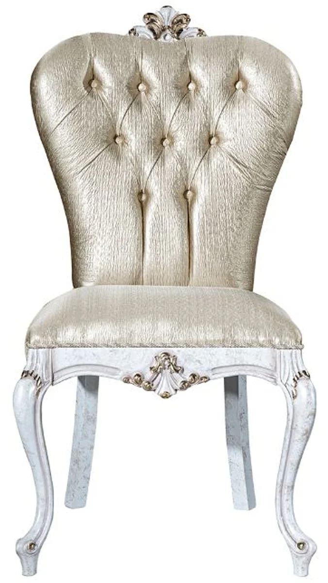 Casa Padrino Luxus Barock Esszimmer Stuhl Set Gold / Antik Weiß / Gold 57 x 65 x H. 113 cm - Küchen Stühle 6er Set - Barock Esszimmer Möbel - Edel & Prunkvoll