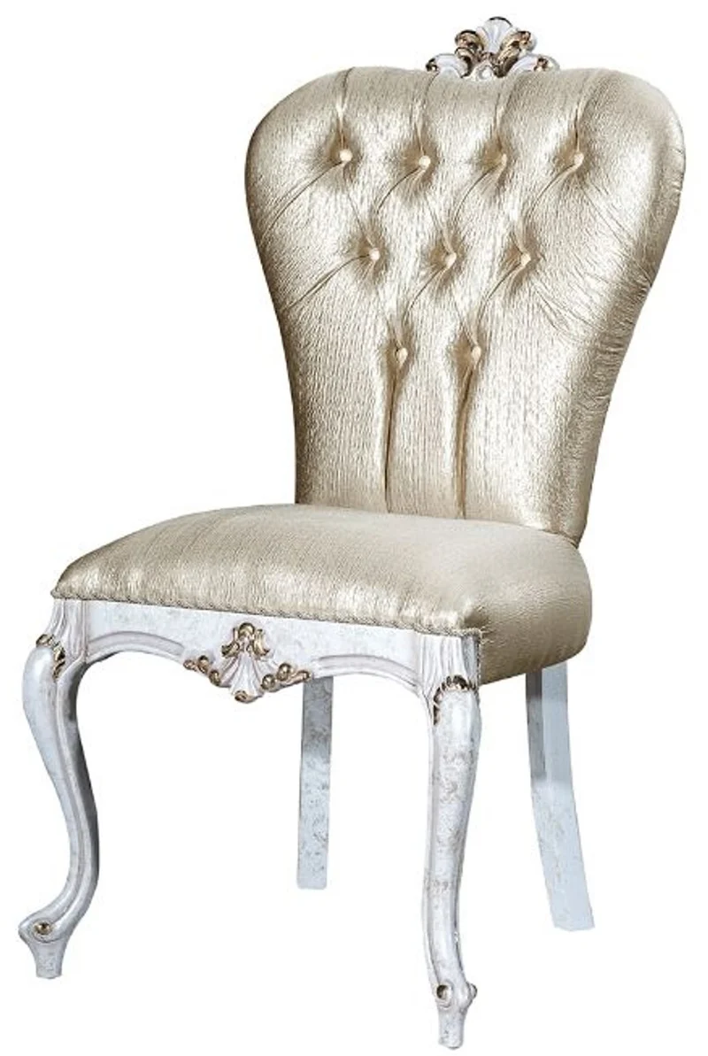 Casa Padrino Luxus Barock Esszimmer Stuhl Set Gold / Antik Weiß / Gold 57 x 65 x H. 113 cm - Küchen Stühle 6er Set - Barock Esszimmer Möbel - Edel & Prunkvoll