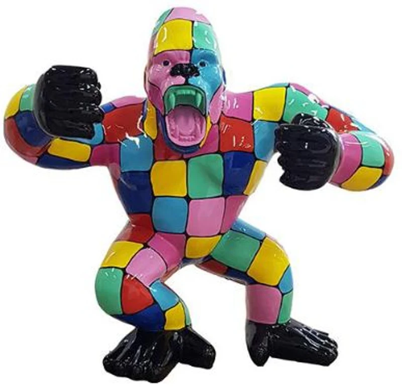 Casa Padrino Designer Deko Skulptur Gorilla Affe Mehrfarbig / Schwarz 125 x 60 x H. 102 cm - Wetterbeständige Dekofigur
