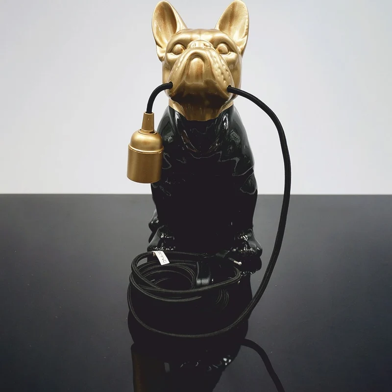 Casa Padrino Luxus Tischleuchte Bulldogge Schwarz / Gold H. 30 cm - Deko Leuchten