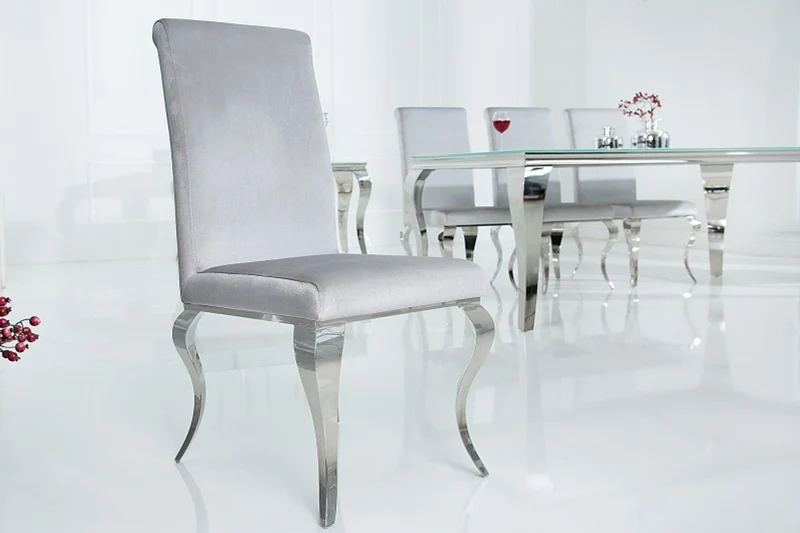 Casa Padrino Esszimmer Stuhl Silbergrau / Silber - Designer Stuhl - Modern Barock