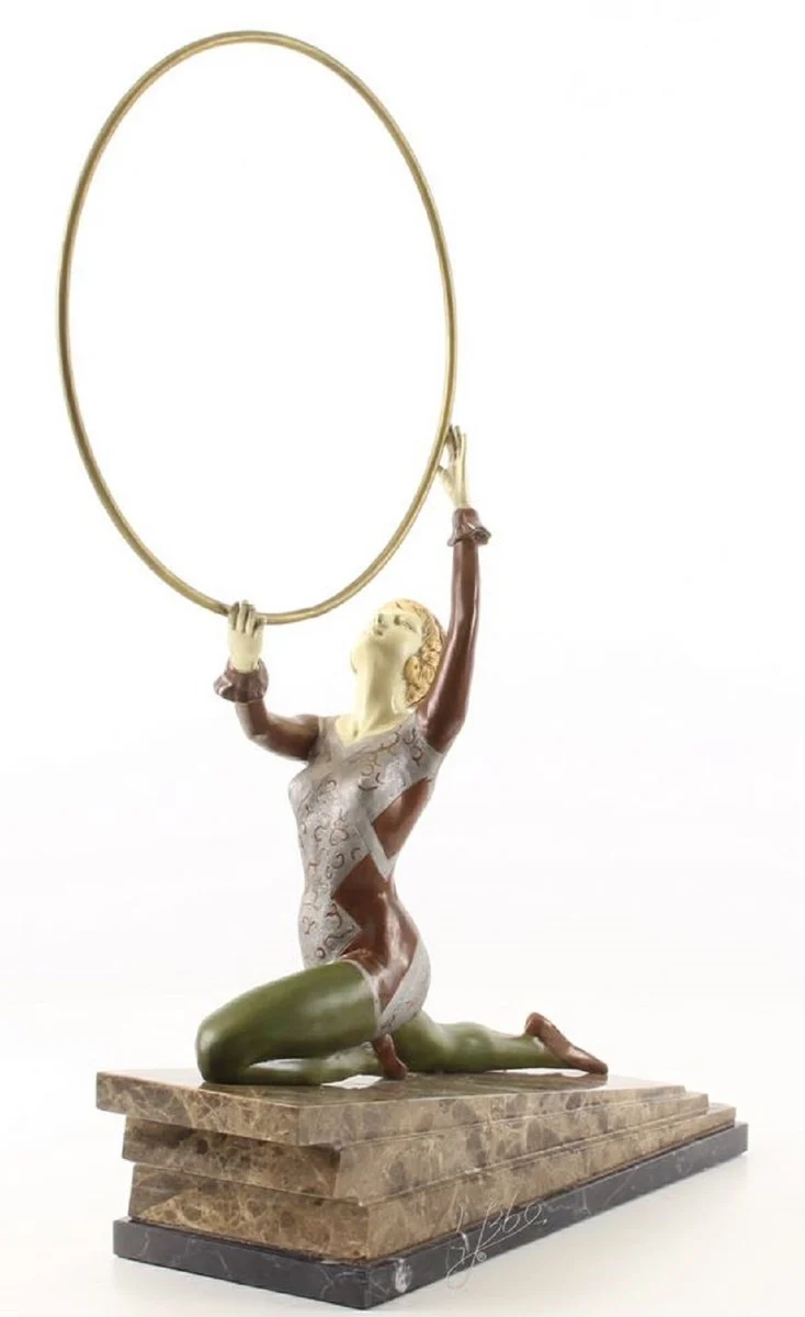 Casa Padrino Luxus Bronzefigur Hula Hoop Tänzerin mit Natursteinsockel Mehrfarbig 41,3 x 13 x H. 49,9 cm - Luxus Deko