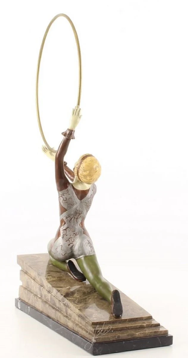 Casa Padrino Luxus Bronzefigur Hula Hoop Tänzerin mit Natursteinsockel Mehrfarbig 41,3 x 13 x H. 49,9 cm - Luxus Deko