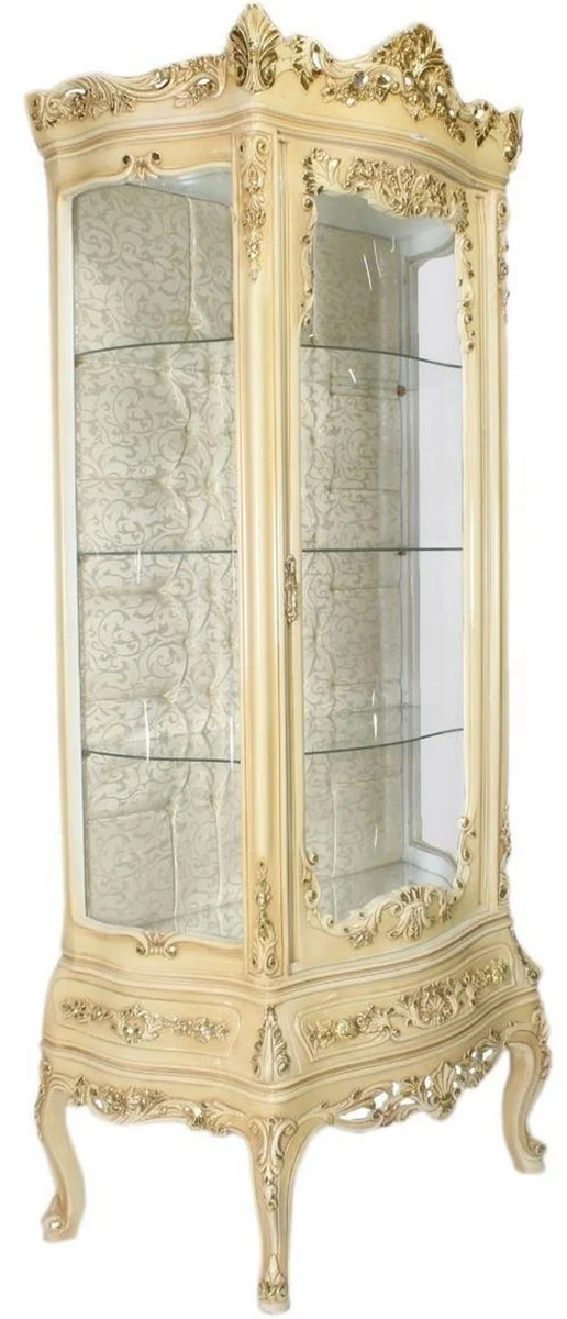 Casa Padrino Barock Vitrine Cremefarben 80 x 40 x H. 200 cm - Prunkvoller Barock Vitrinenschrank mit Glastür und wunderschönen Verzierungen - Barock Möbel