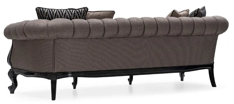 Casa Padrino Luxus Barock Wohnzimmer Sofa Grau / Schwarz - Handgefertigtes Barockstil Sofa mit dekorativen Kissen - Luxus Wohnzimmer Möbel im Barockstil - Barock Möbel - Edel & Prunkvoll