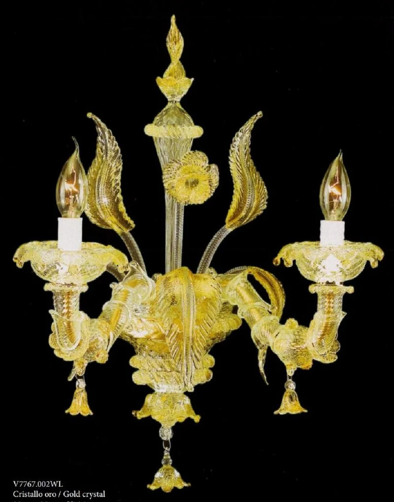 Casa Padrino Luxus Barock Doppel Wandleuchte Gold 25 x 25 x H. 36 cm - Prunkvolle Barockstil Murano Glas Wandlampe - Barock Leuchten - Luxus Qualität - Made in Italy