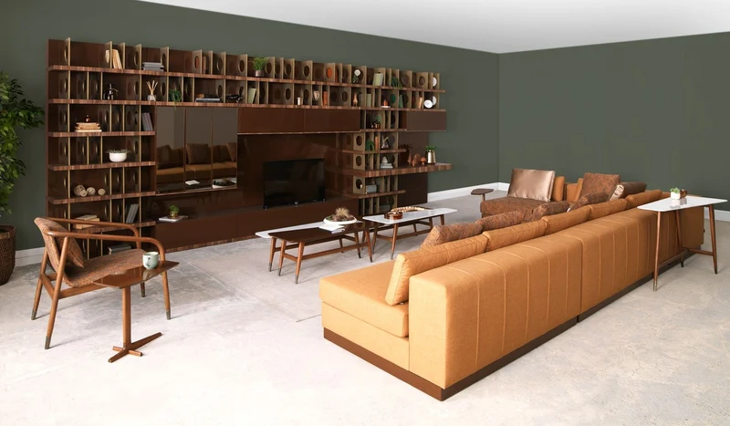 Casa Padrino Luxus TV Schrank Dunkelbraun / Braun / Messing 576 x 60 x H. 224 cm - Riesiger Massivholz Wohnzimmer Schrank - Wohnzimmer Möbel - Hotel Möbel - Luxus Möbel