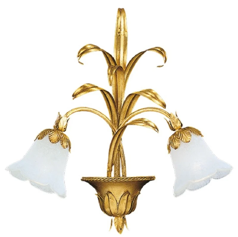 Casa Padrino Luxus Barock Doppel Wandleuchte Gold mit Patina / Weiß 46 x 16 x H. 49 cm - Elegante Barockstil Wandlampe mit edlem Murano Glas - Barock Leuchten - Luxus Qualität - Made in Italy