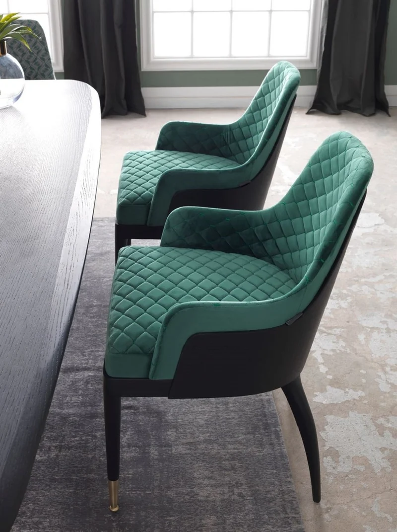 Casa Padrino Luxus Esszimmerstuhl 6er Set mit Armlehnen Grün / Schwarz / Messing 55 x 59 x H. 88 cm - Esszimmer Möbel - Restaurant Möbel - Esszimmer Einrichtung - Luxus Möbel - Luxus Einrichtung