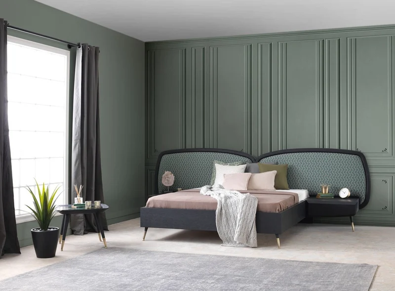 Casa Padrino Luxus Schlafzimmer Set Grün / Schwarz / Antik Messing - 1 Doppelbett mit Kopfteil & 2 Nachtkommoden - Luxus Schlafzimmer Möbel - Luxus Schlafzimmer Einrichtung