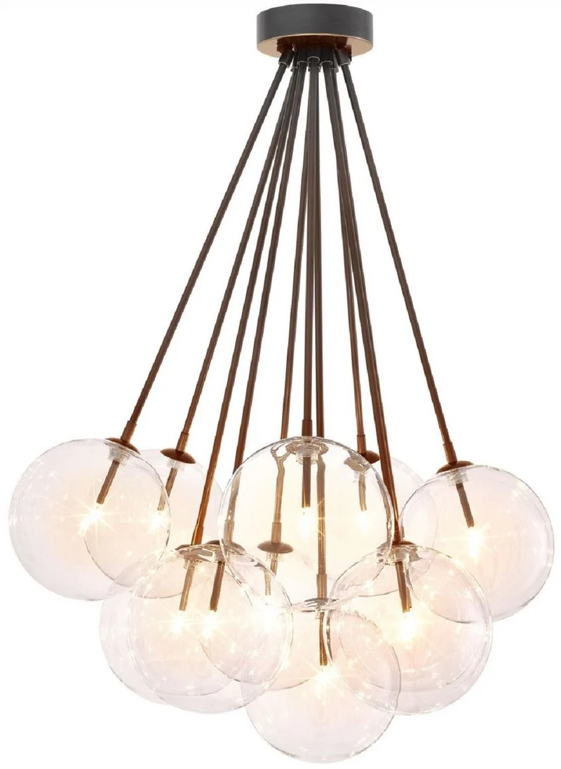 Casa Padrino Luxus Halogen Deckenleuchte Bronzefarben Ø 66 x H. 94,5 cm - Dimmbare Deckenlampe mit runden Glas Lampenschirmen - Luxus Qualität
