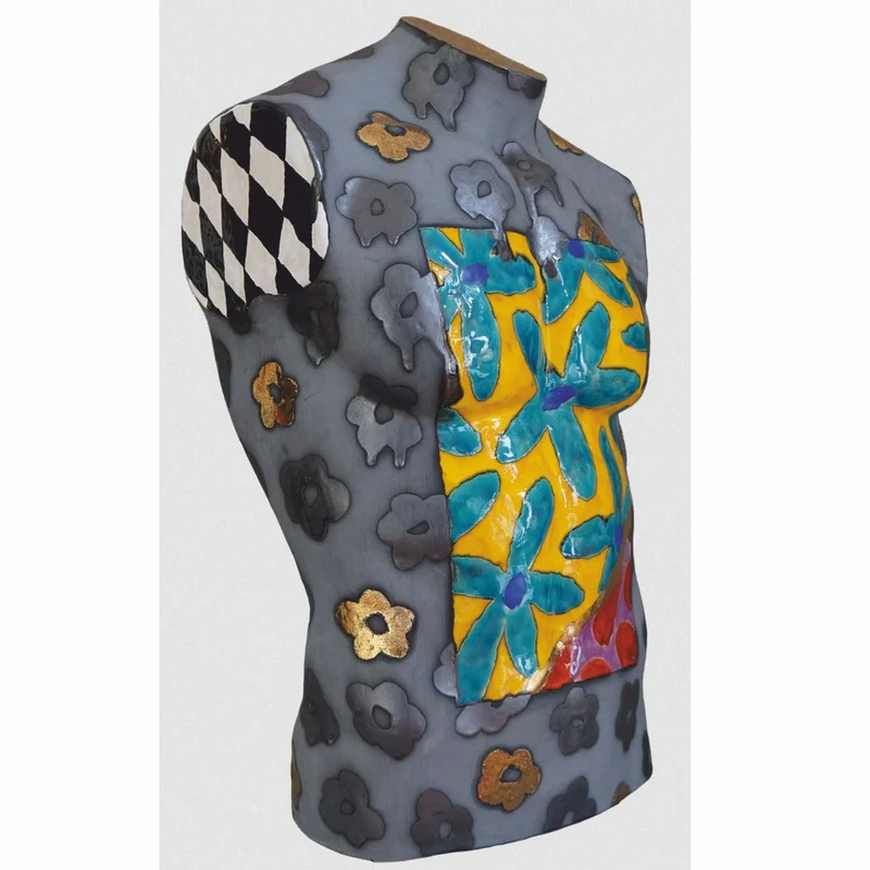 Casa Padrino Luxus Keramik Deko Männer Torso Bunt H. 62 cm - Handgefertigt & Handbemalt
