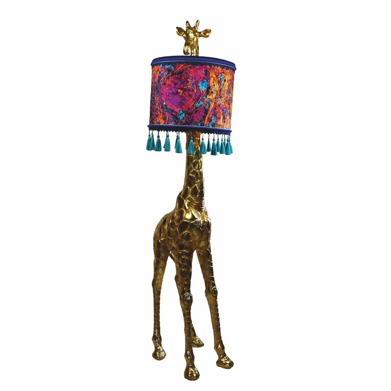 Casa Padrino Luxus Stehleuchte Giraffe mit Lampenschirm Gold / Bunt H. 171 cm