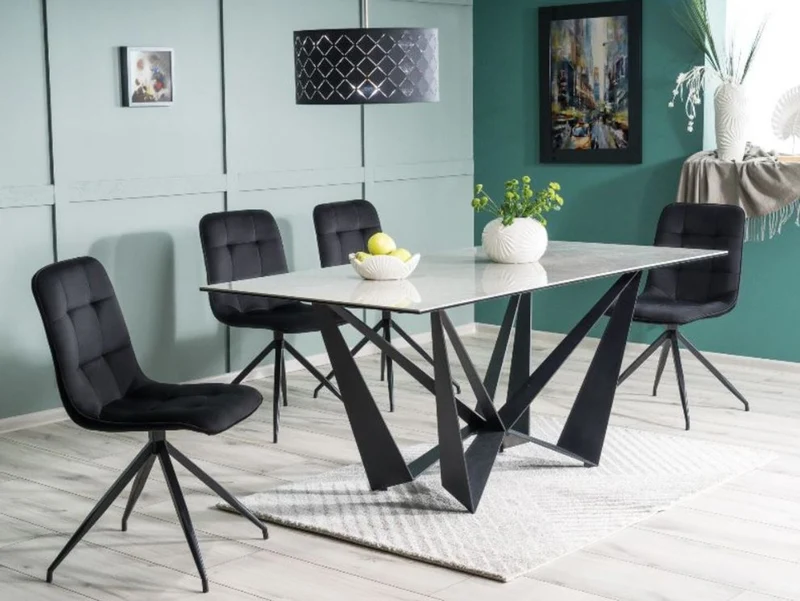 Casa Padrino Designer Esstisch mit Glasplatte in Marmoroptik Grau / Schwarz 180 x 90 x H. 76 cm - Luxus Esszimmer Möbel