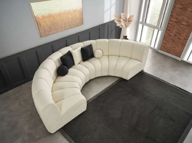 Casa Padrino Luxus Sofa Elfenbein 330 x 170 x H. 76 cm - Gebogenes Wohnzimmer Sofa - Halbrundes Sofa - Wohnzimmer Möbel - Hotel Möbel - Luxus Möbel - Luxus Einrichtung - Wohnzimmer Einrichtung