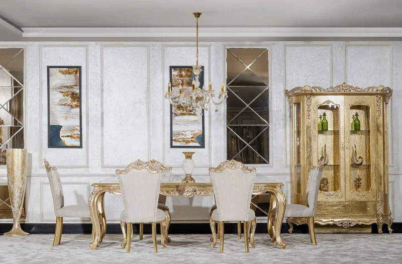 Casa Padrino Luxus Barock Esszimmer Stuhl 8er Set Grau / Gold - Prunkvolle Barockstil Küchen Stühle - Luxus Esszimmer Möbel im Barockstil - Barock Esszimmer Möbel - Barockstil Möbel