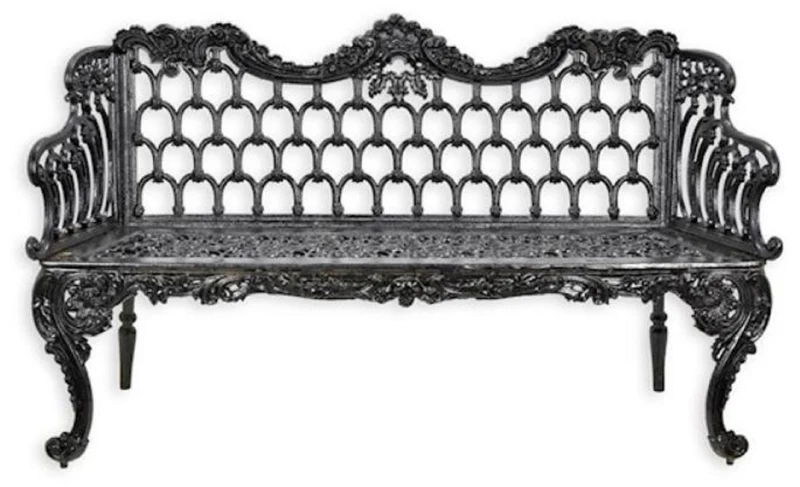 Casa Padrino Barock Gartenbank Schwarz 159 x H. 93 cm - Prunkvolle Gusseisen Garten Sitzbank - Gusseisen Gartenmöbel - Barock Garten Möbel - Garten Möbel im Barockstil