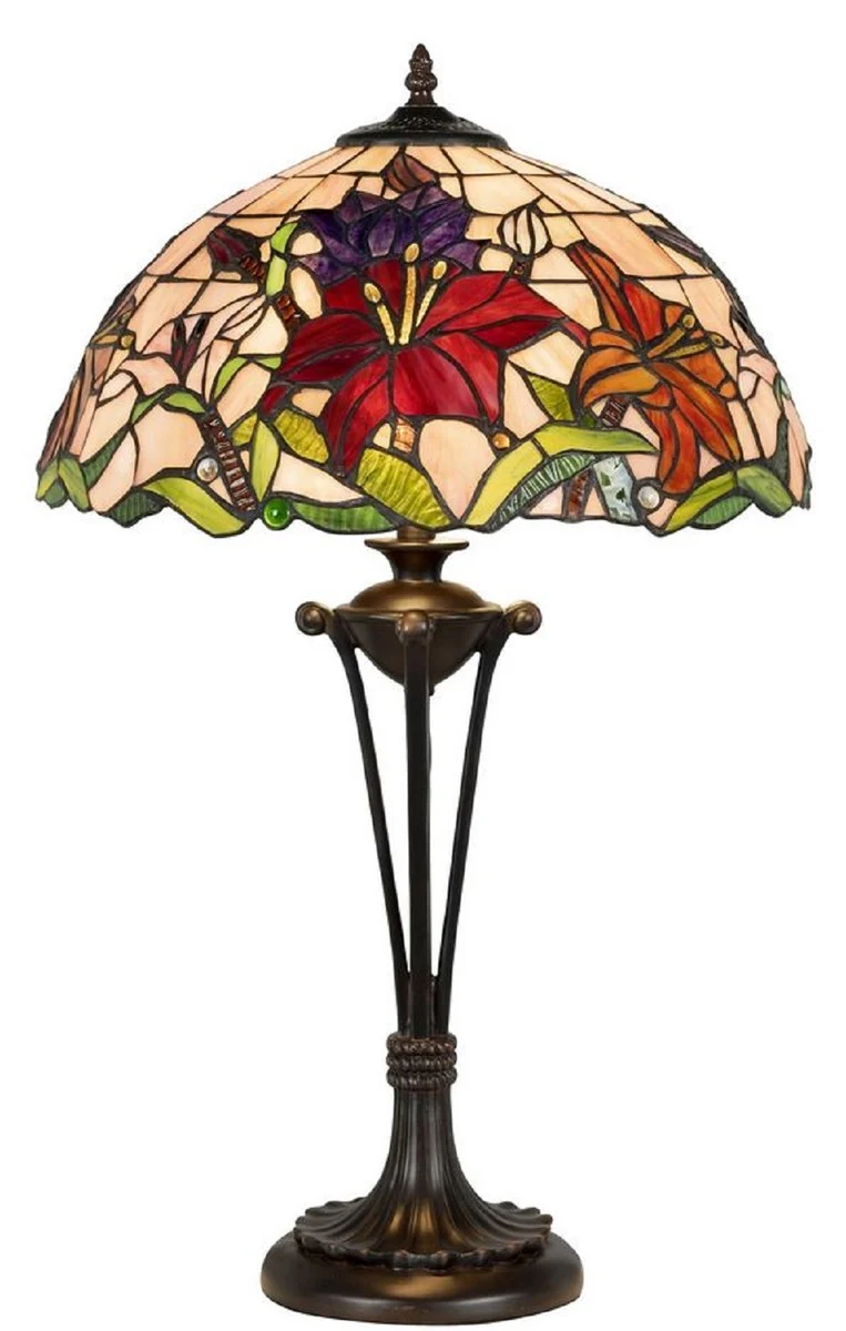 Casa Padrino Luxus Tiffany Tischleuchte Mehrfarbig Ø 40 x H. 64 cm - Runde Tiffany Schreibtischleuchte - Luxus Interior - Luxus Leuchten - Tiffany Leuchten