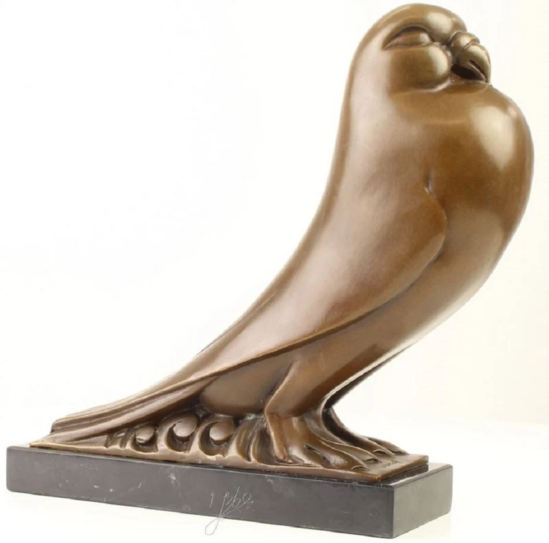 Casa Padrino Luxus Bronzefigur Taube mit Marmorsockel Bronze / Schwarz 31,3 x 9,5 x H. 29,2 cm - Dekofigur