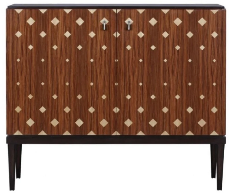 Casa Padrino Luxus Wohnzimmerschrank mit 2 Türen Braun / Dunkelbraun / Schwarz 125 x 42 x H. 107 cm - Luxus Wohnzimmermöbel