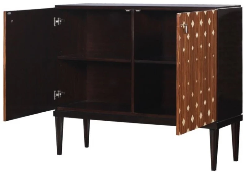 Casa Padrino Luxus Wohnzimmerschrank mit 2 Türen Braun / Dunkelbraun / Schwarz 125 x 42 x H. 107 cm - Luxus Wohnzimmermöbel