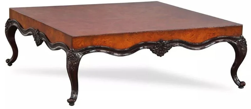 Casa Padrino Luxus Barock Couchtisch Braun / Schwarz 136 x 136 x H. 46 cm - Prunkvoller Wohnzimmertisch im Barockstil - Barock Möbel - Luxus Möbel im Barockstil - Edel & Prunkvoll