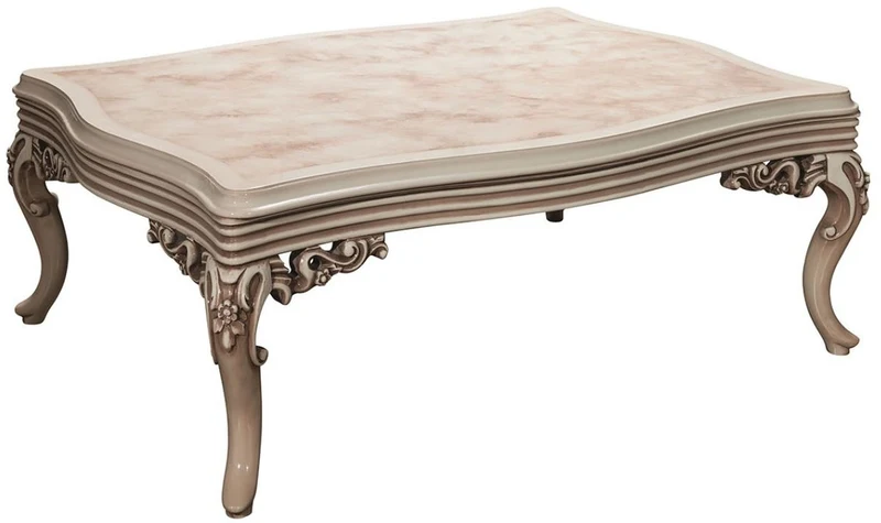 Casa Padrino Luxus Barock Couchtisch Creme / Beige 120 x 80 x H. 50 cm - Prunkvoller Wohnzimmertisch mit Glasplatte