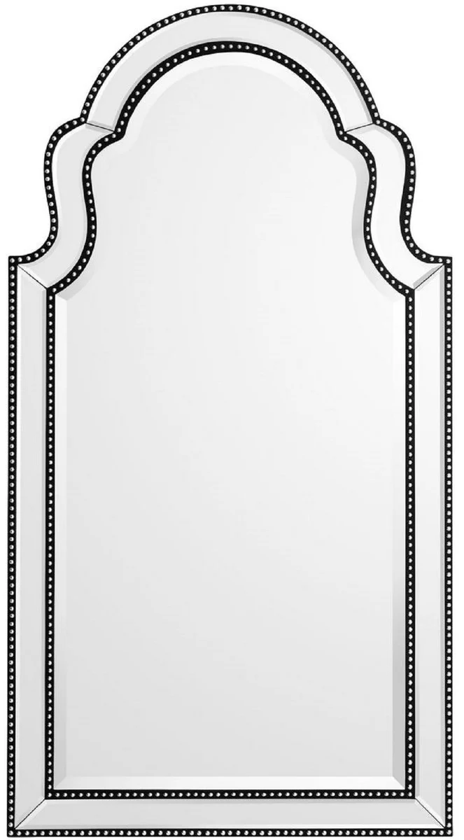 Casa Padrino Luxus Mahagoni Wandspiegel Schwarz / Silber 80 x H. 150 cm - Wohnzimmer Spiegel - Garderoben Spiegel - Luxus Kollektion